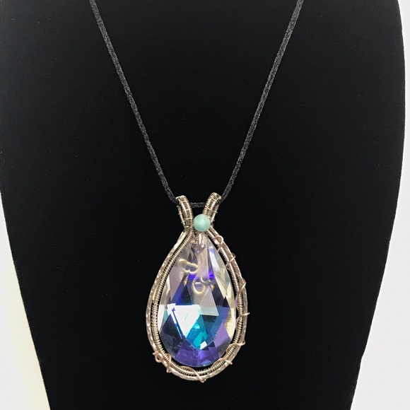 Silver Plated Wire Wrapped Chunky Crystal Pendant - Picture 2 of 6